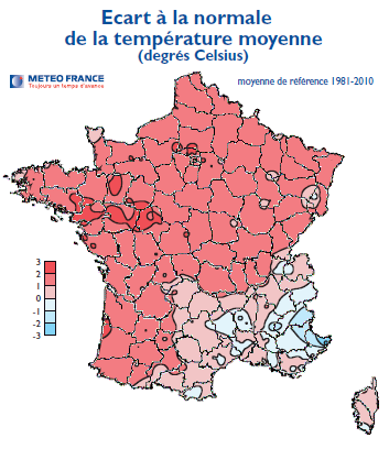 Ecarts températures décembre 2012