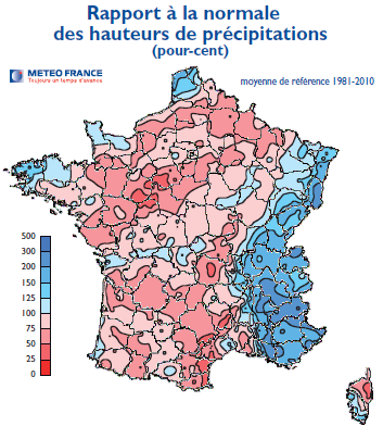 Ecart précipitations novembre 2012