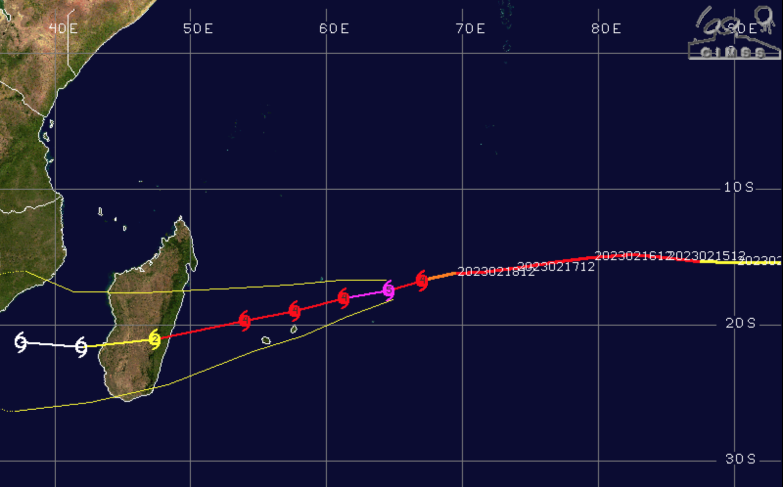 Trajectoire de FREDDY; Source: CIMSS