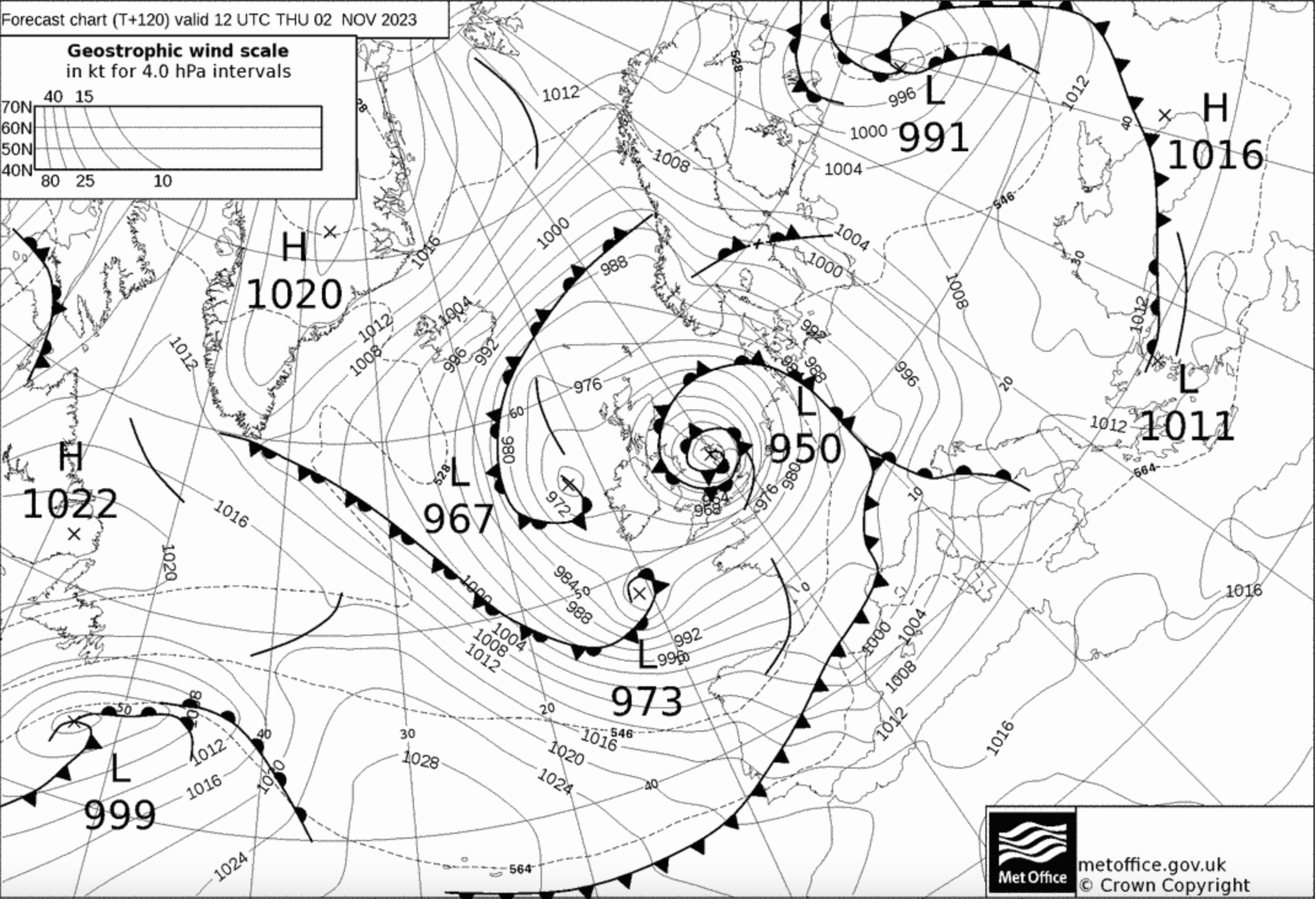 Situation météo prévue pour le 2 novembre 2023; Source: UK Met Office