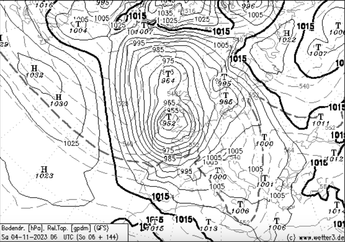 Situation météo prévue pour le 4 novembre 2023; Source: NCEP