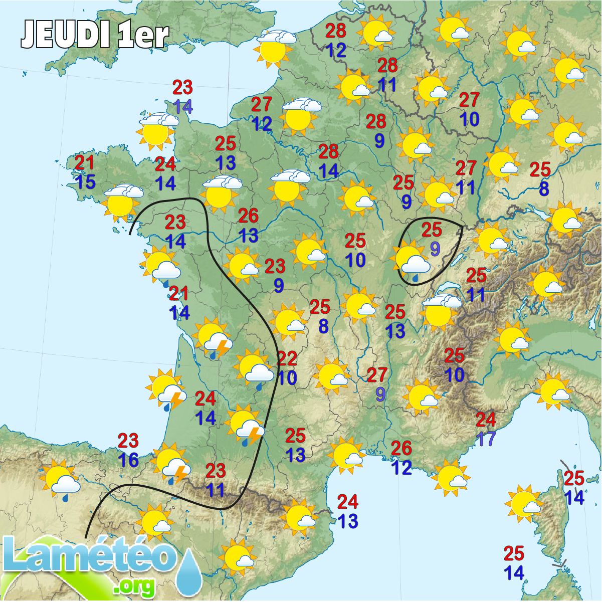 Prévisions météo de jeudi