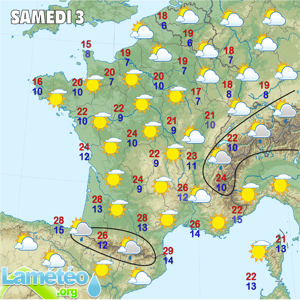 Prévisions météo de samedi